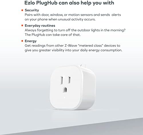 Ezlo Smart Plug Hub com Z-Wave. Switch inteligente com monitor de consumo de energia. Trabalha com dispositivos Wi-Fi, Alexa e Assistente do Google para controlar bloqueios inteligentes, luzes e termostatos inteligentes