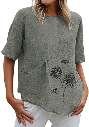 Tops de linho de algodão para mulheres de de leão -de -leão camisetas gráficas camisetas de verão em blusas de túnica de túnica