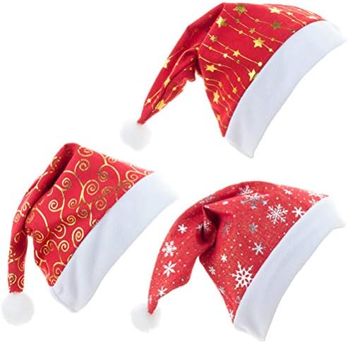 AMOSFUN 3PCS Adorável Natal Papai Noel Hat chapéu de Natal Chapéus de Natal Props Red Christmas Supplies