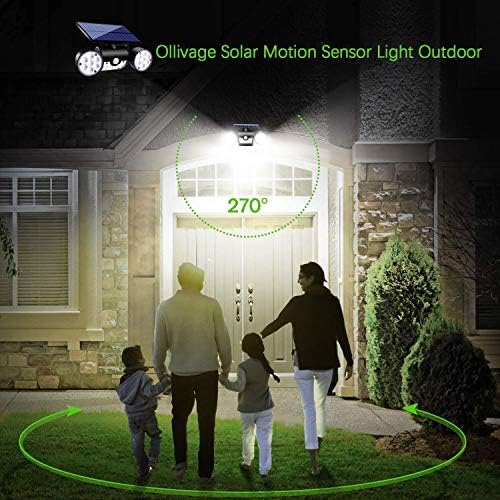 Luzes solares de ollivagem ao ar livre, luzes de segurança do sensor de movimento luzes solares com holofotes de cabeça dupla