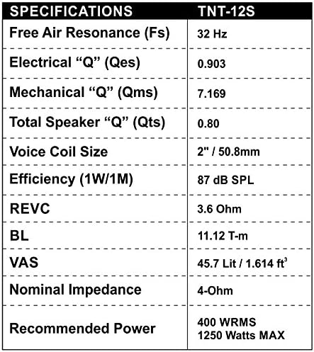 Terremoto Sound PR-TNT12S Subwoofer de 12 polegadas com bobina de voz única de 4 ohm