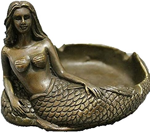 Moda158 Antigo Old Brass Sculpture Mermaid Ashtray Ornaments