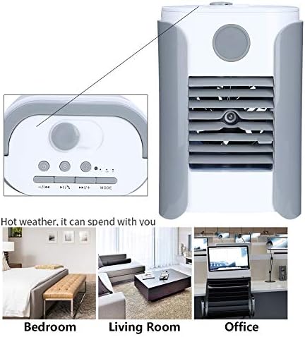 Fã de umidificação portátil Air Cooler Music Radio Mini Air Conditioner com luz de 4 cores, 200ml de água de água em casa alimentada