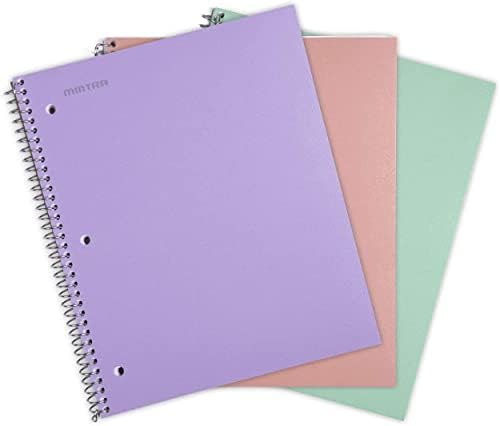 Notebooks espirais duráveis ​​do escritório de Minntra, 1 sujeito da faculdade governou com pastas de bolso duráveis, salmão/sálvia/lavanda