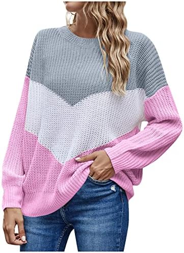 Prdecexlu manga comprida club moderno pullover de queda de outono conforto mini bloco colorblock suéters grossos no pescoço redondo