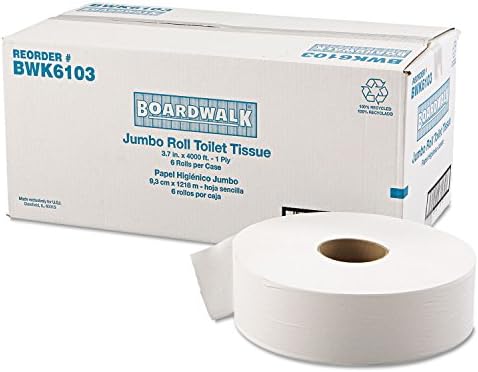 Calçadão 6103 JRT Bath Tissue, Jumbo, 1-Ply, 3 5/8 polegadas x 4000ft, 12 polegadas, branco, 6/caixa