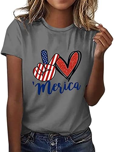 Camisa de bandeira americana para mulheres de manga curta Tees básicos de camiseta gráfica Star Stripes USA Tops 4 de julho Camisas