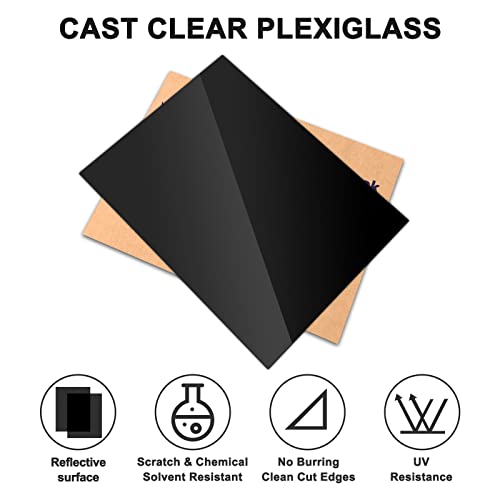 2 Pacote de folha de acrílico preto de acrílico preto 12 x 16 x 0,1 Alternativa de vidro para sinal Projetos de exibição DIY Photo