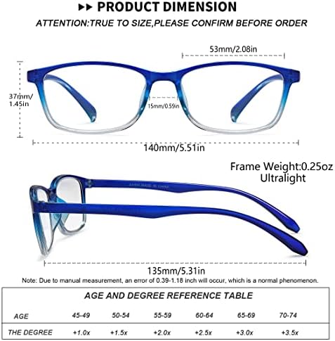 Ytdbns 6-Pack Reading Glasses For Mull Men Blue Bloqueio de Blocking Readeses Lens de Lens Transparente Lens Transparente TR