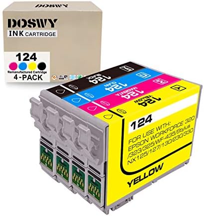 Doswy 4 pacotes T124 Substituição de cartucho de tinta remanufaturada para uso Epson 124 para Epson Stylus NX125