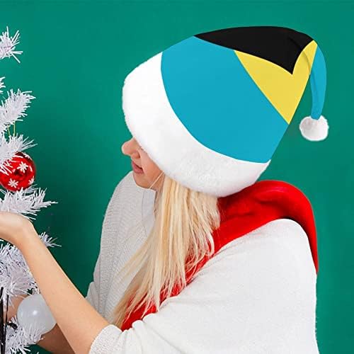 Bahamas Flag pelusa chapéu de natal travesso e lindos chapéus de Papai Noel com borda de pelúcia e decoração de natal de conforto