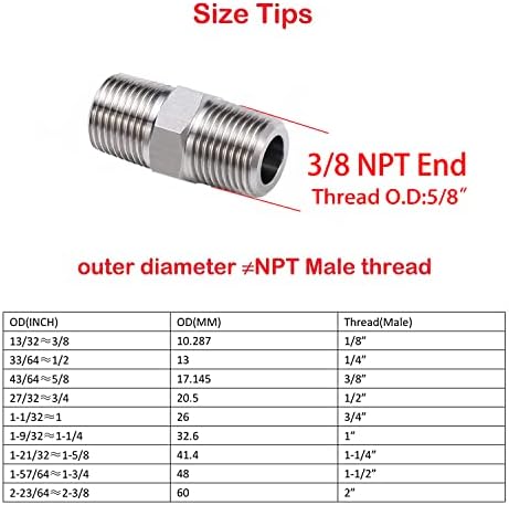Joytube 3/8 macho a 3/8 machos de mamilo masculino 304 acessórios de tubos com rosca de aço inoxidável