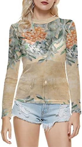 Ladies Mesh tops estampa floral veja através de pura manga longa biquíni encoberta camiseta slim tight protetro solar