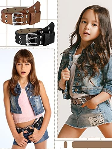 Newcotte 5 PCs Girls Double Grommet Belts With Hole Kids PU Celinha Celra Correia Corrente para Corrente de 6 a 12 anos