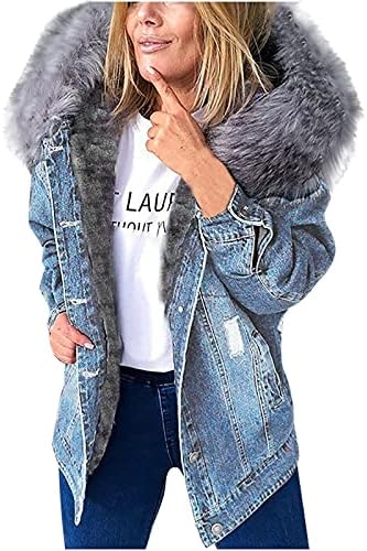 FOVIGUO Puffer Coat Women, jaqueta de manga longa esvoaçante para mulheres parque casual jean jean coletes sólidos soltos respiráveis