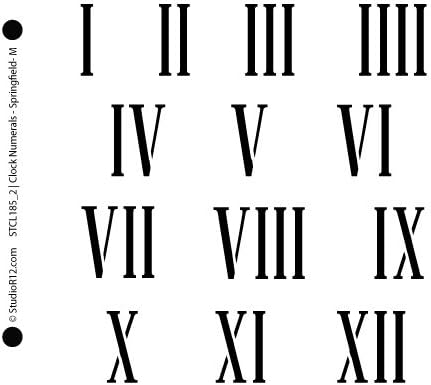 Numerais do relógio estêncil por Studior12 | Roman Numbers Elements - Modelo Mylar reutilizável | Pintura, giz, mídia