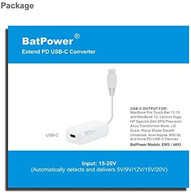 BatPower 65W 5M3P PD USB C Trabalho com o carregador de carro CCS CCS, adaptador de energia S65 Compatível com MacBook