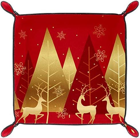 Lyetny Christmas Winter Forest Red Background com renas Organizador de rena Bandeja caixa de armazenamento de cabeceira bandeja