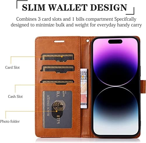 Caixa da carteira Kossma para iPhone 14/14 Plus/14 Pro/14 Pro Max, Premium Leather Kickstand Card Slots Flip Celle Phone Cover