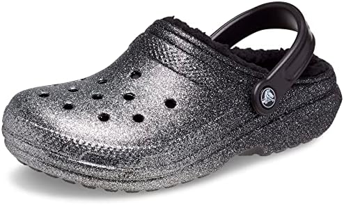 Crocs Unissex Classic Glitter forring Clogs | Chinelos difusos, preto/prata, 8 homens/10 mulheres