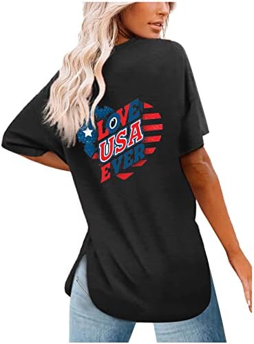 4 de julho Tops de bandeira americana feminina Tees de manga curta 2023 Camisa patriótica do Dia da Independência do