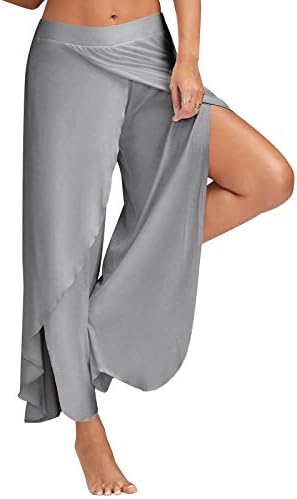 Calças Wocachi Capri para mulheres, Women's Yoga Harem Pants Side fenda de correntes de treino ativo Sorto de moletom de