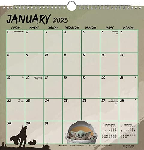 Baby Yoda Calendário 2023 - Deluxe 2023 Mandalorian Sural Holding Wall Calendar Pacote com mais de 100 adesivos de calendário