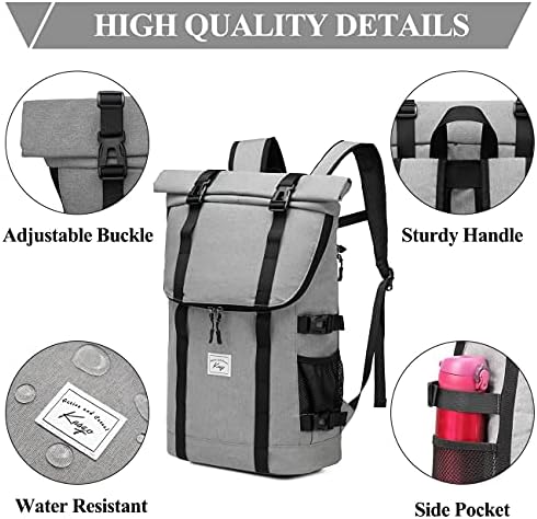 Mochila laptop Kasqo para homens, 17 polegadas Rolltop de grande capacidade resistente à água Escola Faculdade Livro de Livro Casual