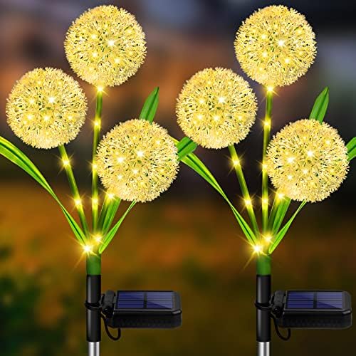 Urpower Solar Lights Decorativa, 2 pacote 36 Luzes solares de jardim LED com 2 modos, 3 em 1 Flores de dente de leão solar