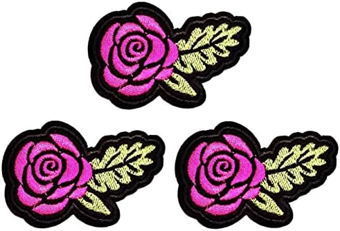 Kleenplus 3pcs. Mini Flores fofas Rosa rosa Ferro bordado em costura em crachá para jeans jaquetas chapéus mochilas camisetas Apliques de adesivos e remendos decorativos