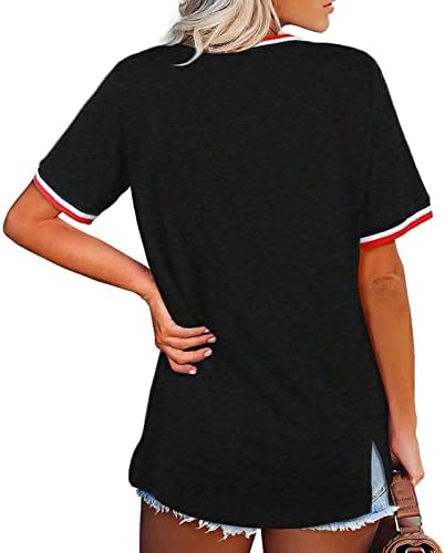 4 de julho Camisas para mulheres Dia da Independência Manga curta camisetas American Flag Print Tees V Blusa de túnica