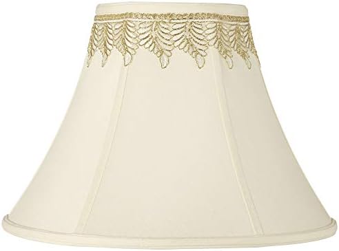 Creme Medium Bell Lamp Shade com acabamento em folha bordado 7 Top x 16 inferior x 12 Substituição de altura por harpa e finial