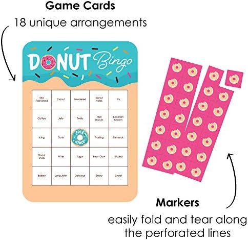 Big Dot of Happiness Donut Preocupado, vamos festejar - cartões e marcadores de bingo - jogo de bingo para festa de donut