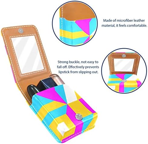 Caixa de batom oryuekan com espelho bolsa de maquiagem portátil fofa bolsa cosmética, arte geométrica de cor moderna