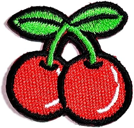 Kleenplus 2pcs. Mini Red Cherry Fruit Cartoon Ferro em Patches Atividades O logotipo bordado traje os jeans Jeans Jeans Backpacks
