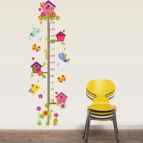 Mikilon House Birds On Tree Growth Chart Kids Wall Decals, descasque e cola adesivos de parede removíveis para crianças da sala do quarto do viveiro