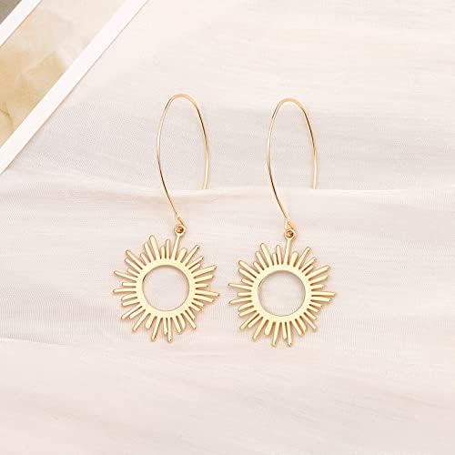 Brincos geométricos de gota de queda boho aros longos 18k Brincos leves banhados a ouro para mulheres meninas