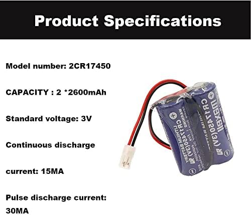 Wangbo 4pcs 2CR17450 Bateria de 3V 2CR17450-2WK27 / D80UB016170 2600mAH para MAZAK 2CR17450 3V Bateria de uso único