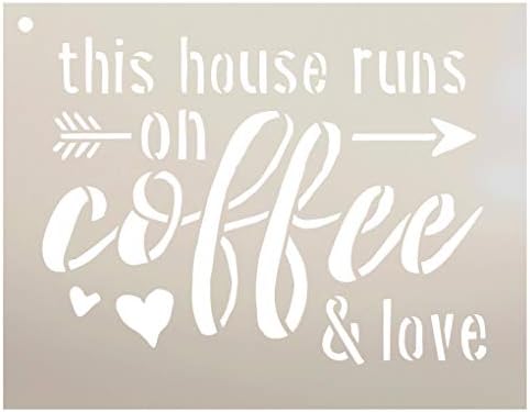 Esta casa funciona com estêncil de café e amor com flecha e corações por Studior12 | Modelo Mylar reutilizável | Use para pintar