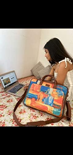 Bolsa de laptop Zouk para mulheres - bolsa feita à mão para laptop de 15,6 polegadas, MacBook - sacolas de escritório de couro vegano com alça de ombro destacável - bolsa perfeita para mulheres - impressão abstrata de surpresa