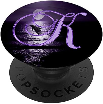 K Dolphin Purple Nature Ocean Moon Letra do monograma Popsockets PopGrip: Swappable Grip para telefones e tablets