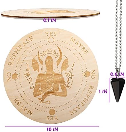 Picowe Star Pendulum Board, quadro de adivinhação de madeira de 9,8 com um colar de pêndulo com doações de cristal, adivinhação do quadro de mensagens metafísicas do kit de bruxaria wiccan altar