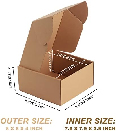 Caixas de envio de 8x8x8x4 polegadas de 8x8x4 polegadas 25 pacote, caixas de presente de papelão marrom com tampas para embalagem