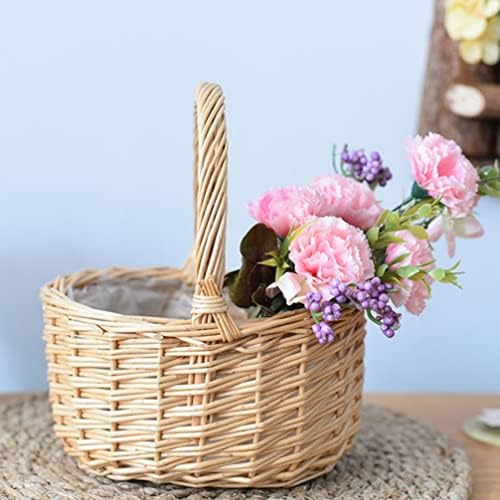 Cesta de armazenamento de flores tecidas Rattan: Flor lida com cesto de cesto o ovo de ovo de casamento de vime cesto de vime Decorações