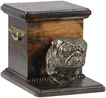 Pug, memorial, urna para as cinzas de cachorro, com estátua de cachorro, artdog