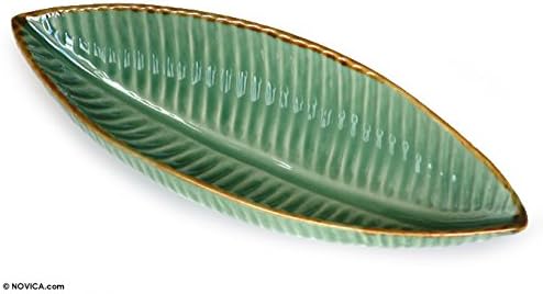 Novica Ceramic Leaf and Tree Serving Bowls, Green, Banana Bowl '