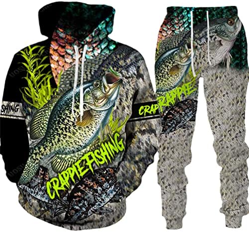 3D Pesca de carpa camuflada com capuz masculino de calças de parque de calças de pista de roupas esportivas de manga longa Men