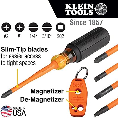 Klein Tools 33736ins Isoled Fewndriver Conjunto, 1000V, 6 peças e 32900 Driver de impacto, soquete de 7-em-1 Flip Socket
