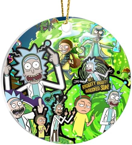 Ornamentos de árvores de Natal Círculo de paz entre a decoração do X-Mas Worlds Rick Home e a colagem acrílica morty para