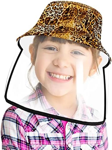 Chapéu de proteção para adultos com escudo facial, chapéu de pescador anti -sun tap, padrão de leopardo dourado vintage